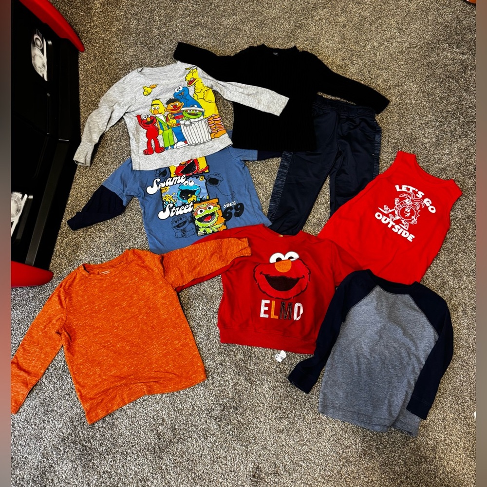 Sesame Street Elmo & Character Kids Tee Bundle - Red, Orange, Gray, Navy all 3T